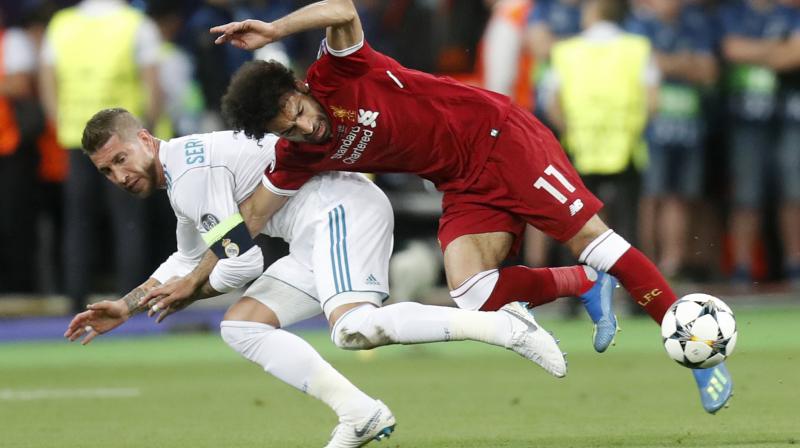Ramos also clashed with Liverpool goalkeeper Loris Karius during the final, striking his head with his right elbow in an off-the-ball incident when the score was 0-0 early in the second half. (Photo: AFP)