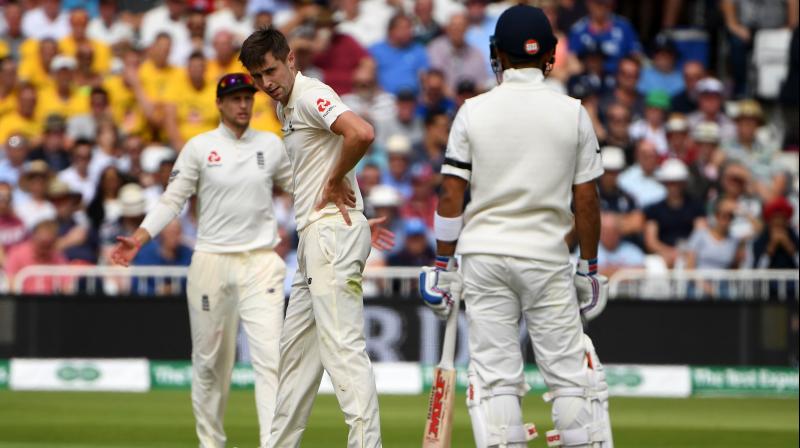 \The ball moved around pretty much all day there was probably a period through the middle when it didnt do quite as much, when the sun was out, and they (India) capitalized on that,\ said Chris Woakes. (Photo: AFP)