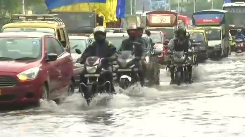 Due to heavy rains in Mumbai, streets are water-logged in several parts of the city. (Photo: ANI | Twitter)