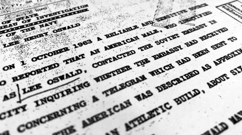 Part of a file from the CIA, dated Oct. 10, 1963, details \a reliable and sensitive source in Mexico\ report of Lee Harvey Oswalds contact with the Soviet Union embassy in Mexico City, that was released for the first time on Friday, Nov. 3, 2017, by the National Archives. (Photo: AP)