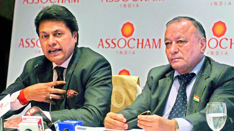 Sandeep Jajodia addresses his first press conference as the new Assocham president along with D.S. Rawat in New Delhi on Wednesday.(Photo: Pritam Bandyopadhyay)