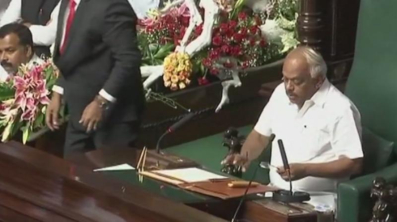 Congress K R Ramesh Kumar was unanimously elected the Speaker of the Karnataka Assembly, after BJP candidate S Suresh Kumar pulled out of the race. (Photo: ANI | Twitter)