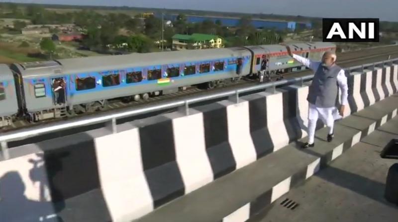 Prime Minister Narendra Modi on Tuesday opened the Bogibeel bridge, countrys longest rail-road bridge in Assams Dibrugarh. (Photo: ANI)