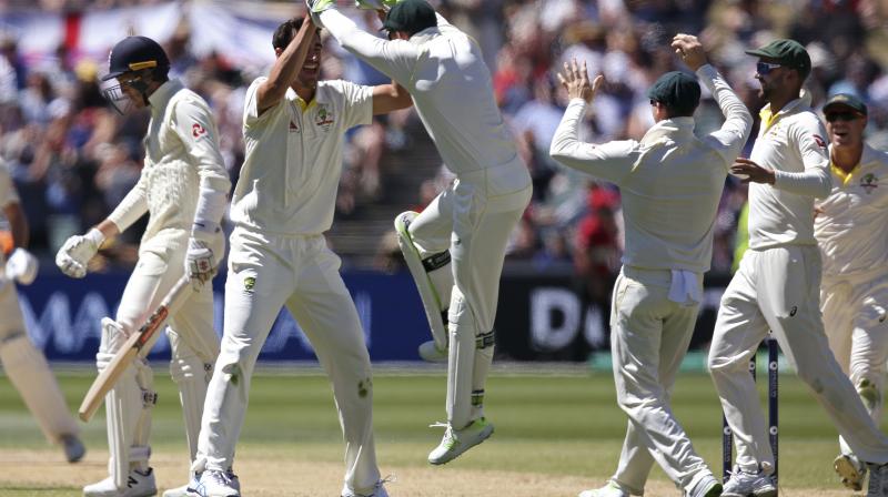 Left-arm quick Mitchell Starc mopped up the tail to take five for 88, his eighth five-wicket haul in Tests. (Photo: AP)