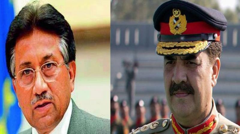 Former Pakistan president general (retired) Pervez Musharraf and Former army chief general Raheel Sharif. (Photo: AFP)