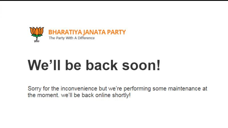 The access to the site was restricted, a message from the website admin said it will be back up soon. (Photo: screengrab of BJPs official website)