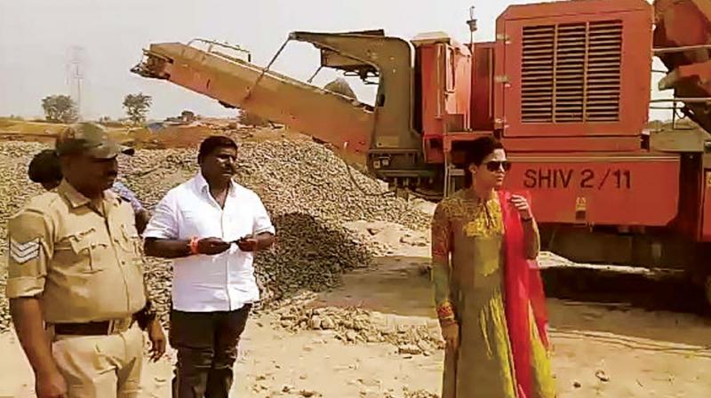 A file photo of Hassan DC Rohini Sindhuri duirng a raid on a mining area in Chigalli on January 29 this year