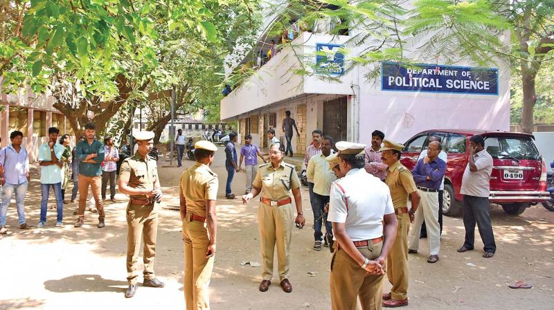 Security beefed-up at Coimbatore government college after group clash on Friday. (Photo: DC)
