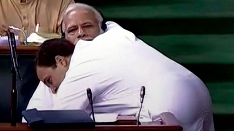 Rahul chose to  hug  PM Modi, after attacking his policies.