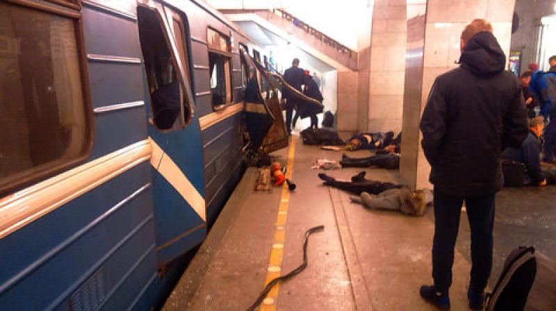 A blast occurred at the Sennaya Ploshchad station, in the centre of St Petersburg, just as the train was reportedly pulling out of the station. Andrei Kibitov, spokesman for the St Petersburg governor said that 10 people had been killed and 50 injured in the blast. (Photo: AP)