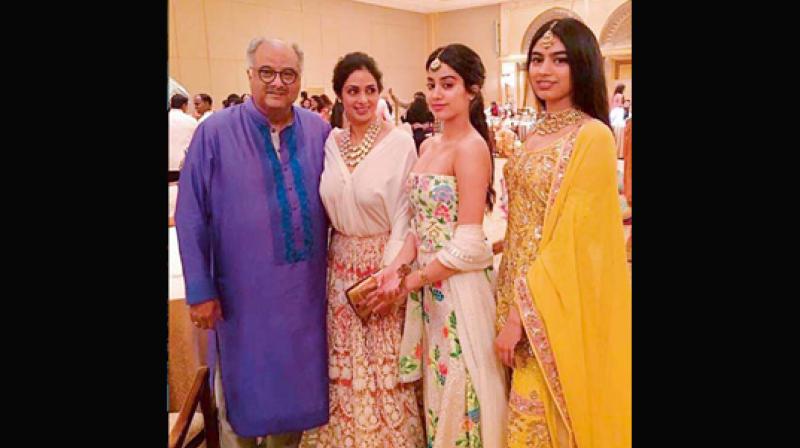 (From left) Boney Kapoor, Sridevi and daughters Jahnavi and Khushi; the actress and her daughters often wear Manish Malhotra creations.