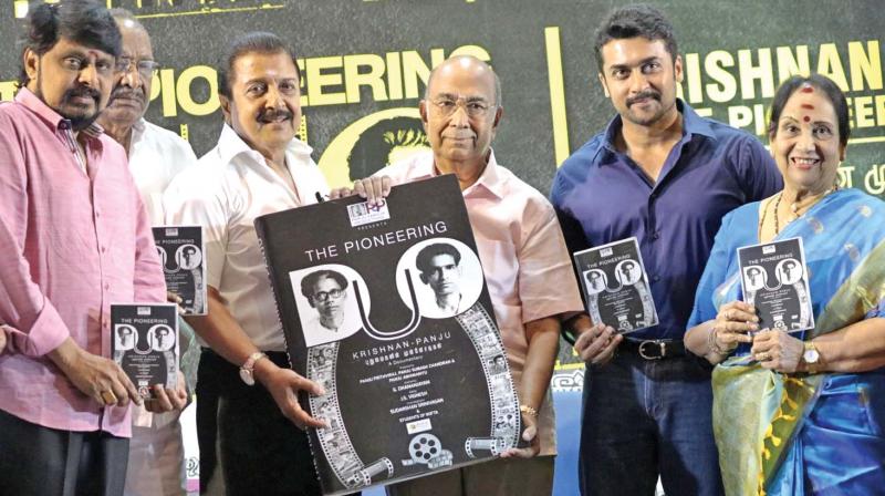 VIkraman, Mahendran, Sivakumar, Suriya and MN Rajam unveil the documentary.