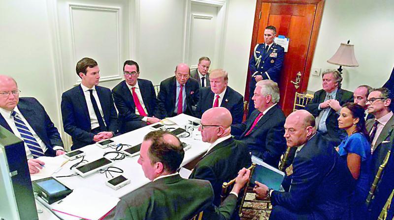 President Donald Trump tracked his first major military operation from a makeshift Situation Room in his Mar-a-Lago estate in Florida. (Photo:  via web)