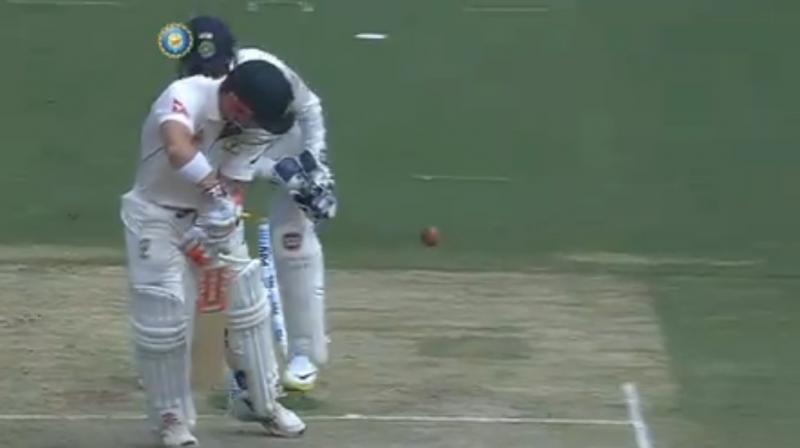 Ravichandran Ashwin produced a magical delivery in the first session of the second day to dismiss Australian opener David Warner. (Photo: Screengrab)