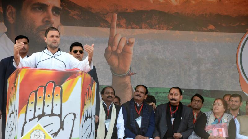 Congress Vice President Rahul Gandhi addresses a rally in Rishikesh, Uttarakhand. (Photo: PTI)