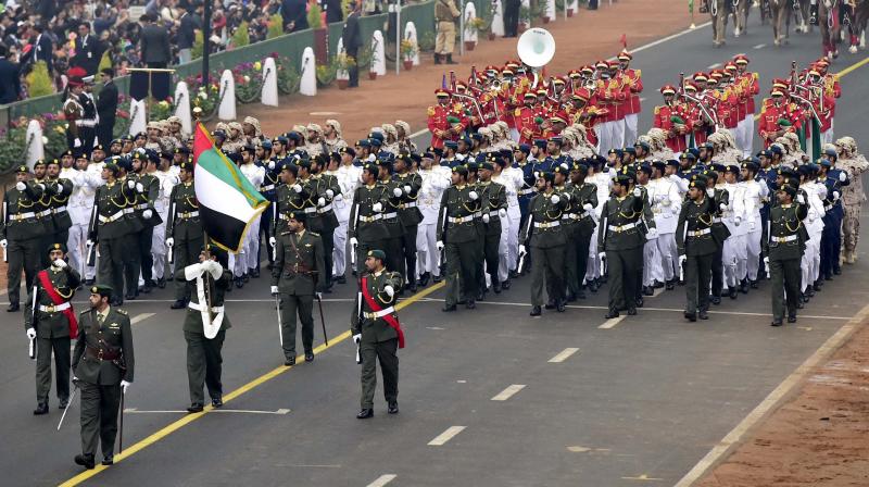 UAE contingent leads Indias 68th Republic Day Parade at Rajpath in New Delhi. (Photo: PTI)