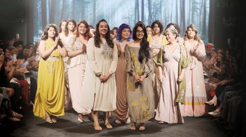 Rixi Bhatia surrounded by her models at the end of the show.