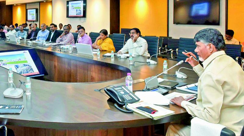 Chief Minister N. Chandrababu Naidu conducts a meeting with CRDA officials at Secretariat on Wednesday. (Photo: DC)