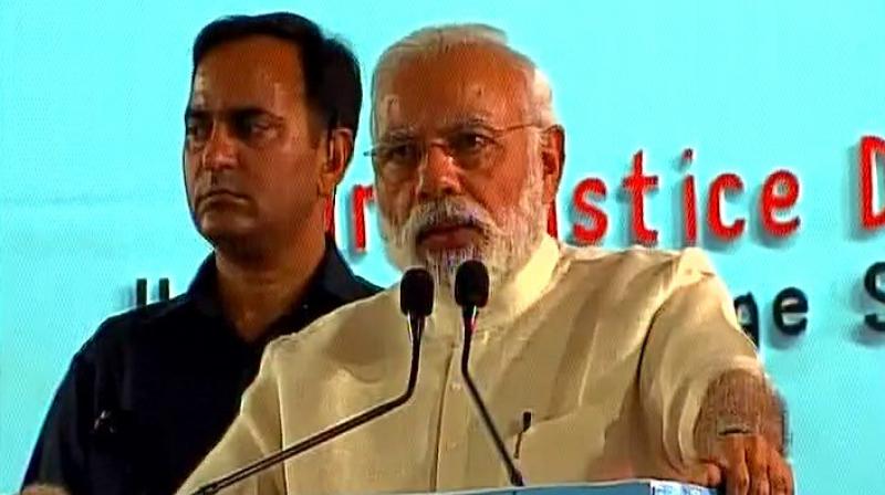 PM Modi speaking at closing ceremony of Allahabad HCs 150th year celebrations. (Photo: ANI Twitter)