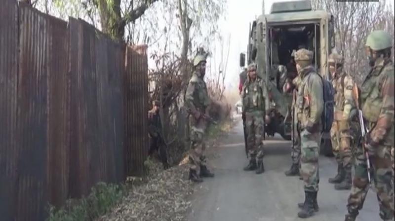 Four militants were killed in a firefight raging in Futlipora village of Pakharpora area of central district of Budgam in the Valley since Thursday morning. (Photo: ANI/Twitter)