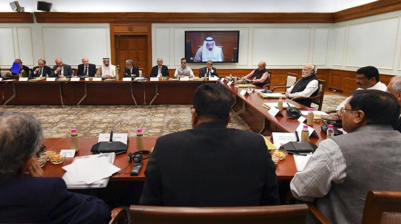 Prime Minister Narendra Modi during a meeting with the CEOs and experts from Oil and Gas sector, from India and abroad, in New Delhi. (Photo: PTI)