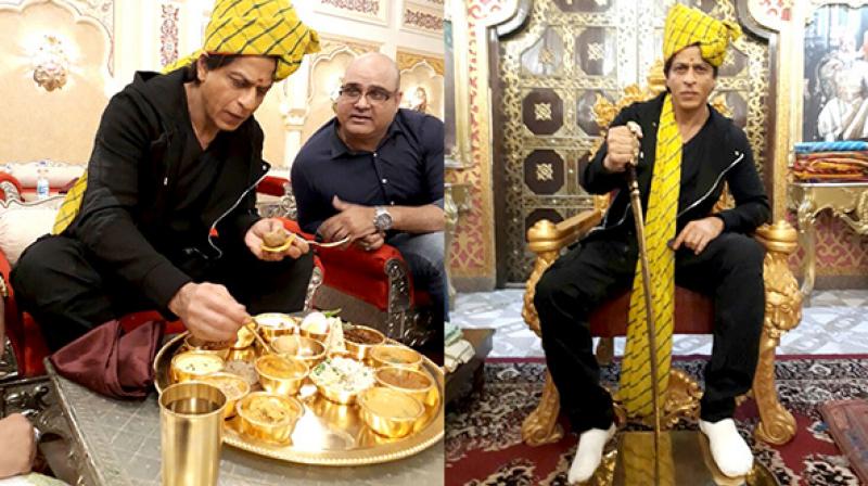 Shah Rukh was seen gorging on Dal Baati churma in a gold thali that left his taste buds satisfied.