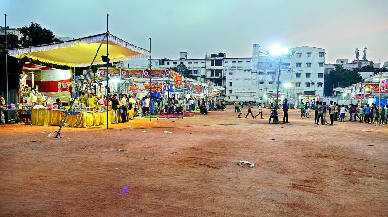 Firecrackers being sold at makeshift stalls that have come up on playground in Marredpally.  (Photo: DC)