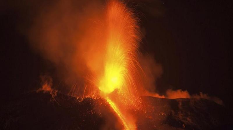 Mount Etna, Europes most active volcano, spews lava during an eruption, near the Sicilian town of Catania, southern Italy. (Photo: AP)