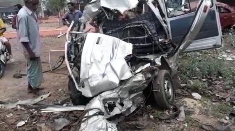 The collision was so forceful that five people were killed on the spot. The remaining four passengers were sent to a nearby hospital for treatment, where two persons succumbed to injuries taking the death toll to seven. (Photo: ANI Twitter)