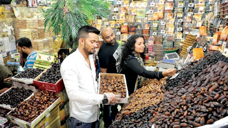 Numerous varieties of dates on display at an outlet  in Shivajinagar (Photo: R.Samuel)