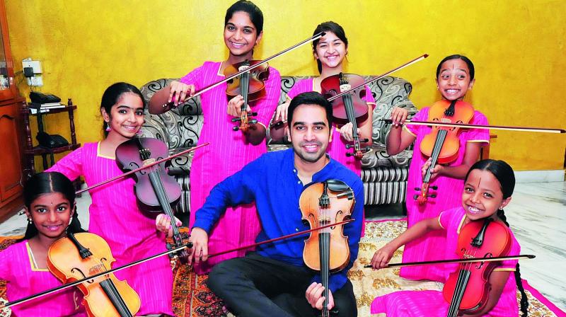 The  members of this group  are aged between nine and 14 years, and are taught by an engineer-turned- musician Tejas.