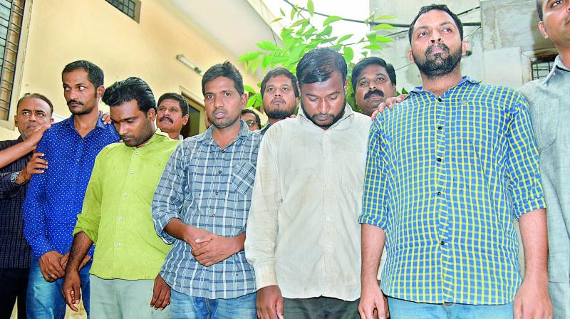 The five who were arrested on Saturday for transporting ganja. (Photo: DC)