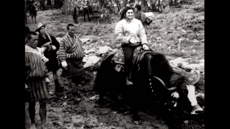 Indira Gandhi riding a Yak