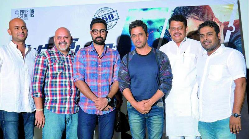 Arjun with the cast and crew of Kurukshetram at the recent teaser launch