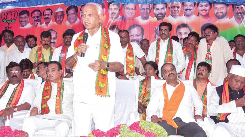 BJP state president BS Yedyurappa at a BJP workers meet in Chikkaballapur on Saturday (Photo: KPN)