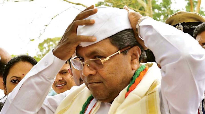 Chief Minister Siddaramaiah at the Congress workers meet of Mysuru Division in Hassan on Monday. (Photo: KPN)