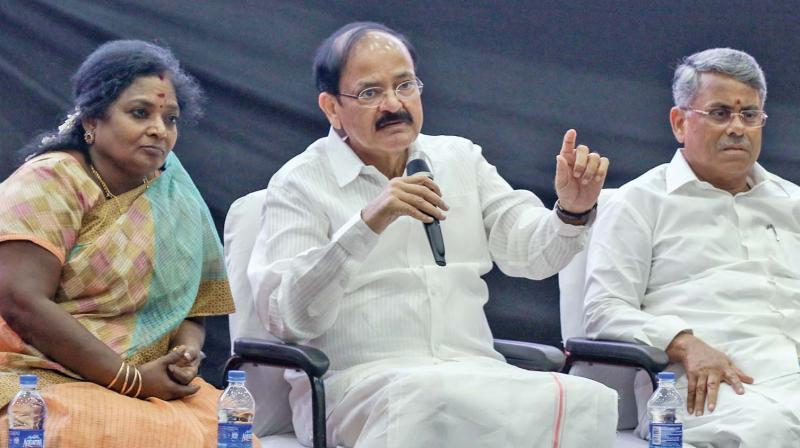 Union minister Venkaiah Naidu explains GSTs   benefits at a conference on MODI (Making of Developed India) and GST, in the city on Sunday. (Photo: DC)