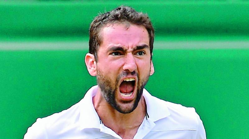 Marin Cilic (above) celebrates after winning the third set against Sam Querrey during their singles semifinal match of Wimbledon in London, on Friday  (Photo: AFP)