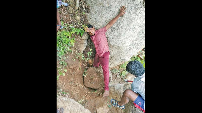 The class 12 student  stuck between rocks while trekking in Tiruttani (Photo: DC)