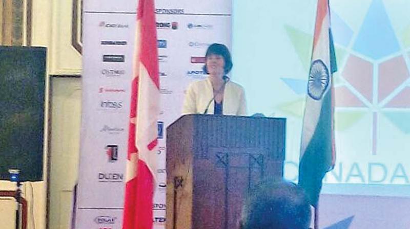 Consul General for Canada in South India Jennifer Daubeny speaks at the event in the city on Wednesday (Photo: DC)
