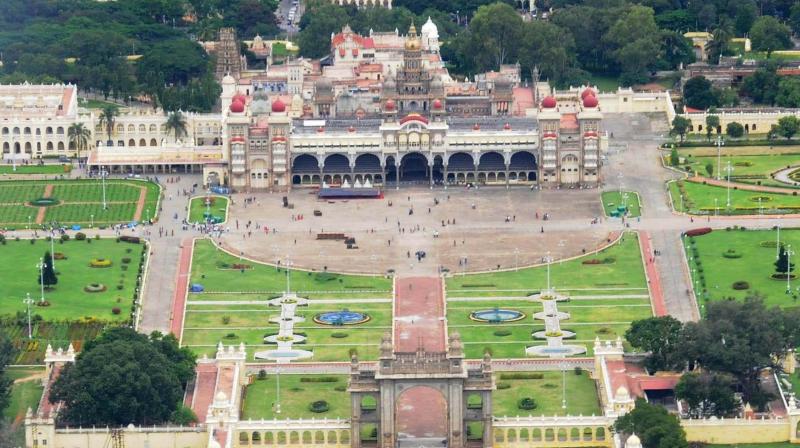 A view of the Mysuru Palace from a chopper