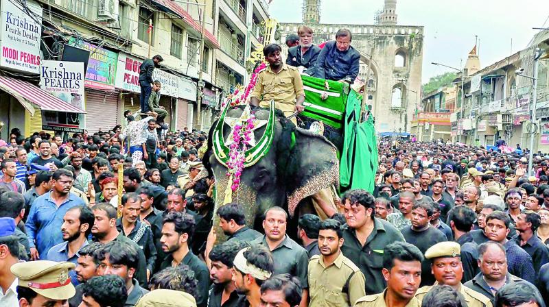 The Bibi-ka-Alam procession which was taken out in the Old City on Sunday. Thousands participated in the procession (Photo: DC)