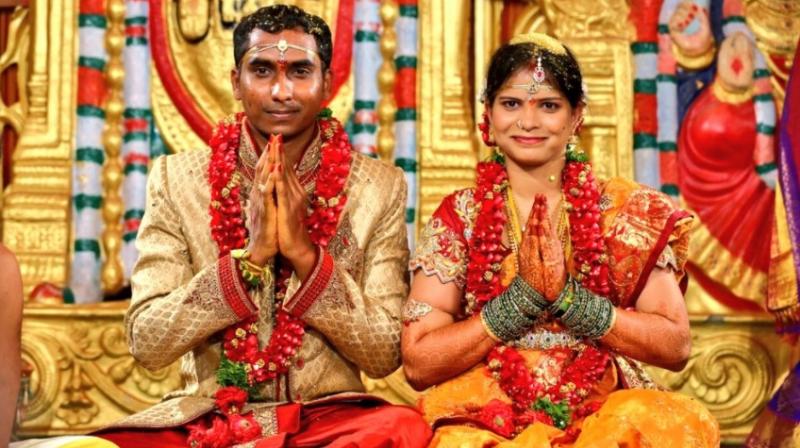In happier times: A file picture of S. Rajesh and Swathi during their wedding in November 2016