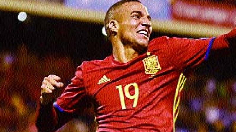 Spains Rodrigo Moreno celebrates after scoring a goal during the World Cup qualifier match against Albania at the Jose Rico Perez stadium in Alicante (Photo: AFP)