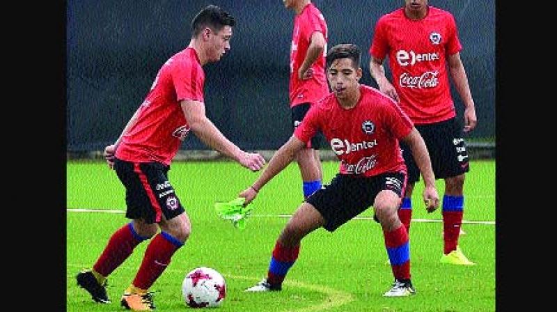 Chile players at practice in Kolkata on Saturday (Photo: PTI)