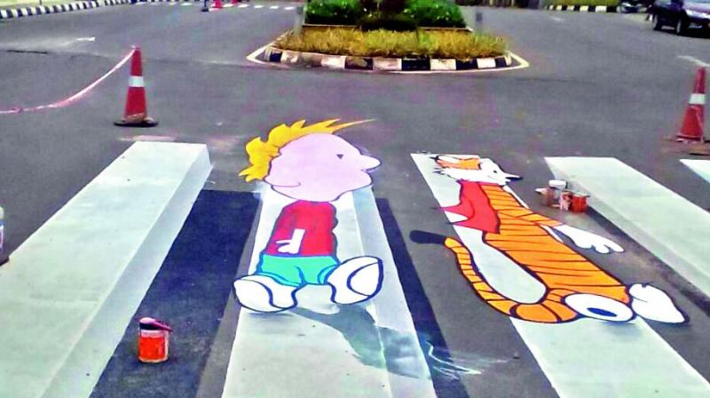 The 3D zebra crossing in the city