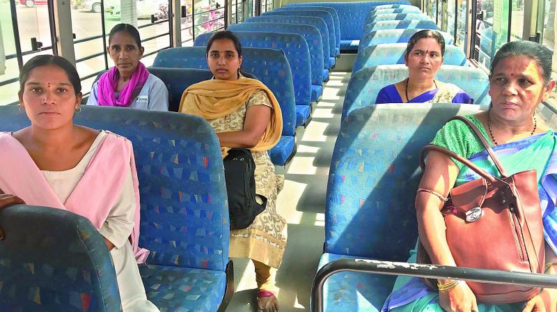 Women passengers using the SHE Shuttle bus. (Photo: DC)