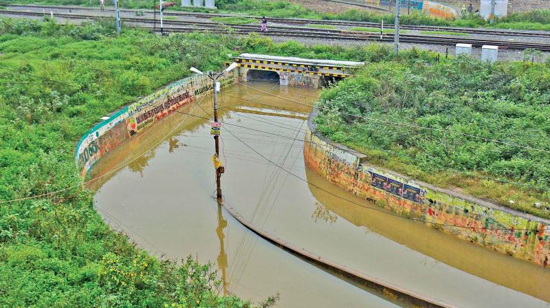 The subway near Tambaram railway station filled  with water after Thursday night rain. (Photo: DC)