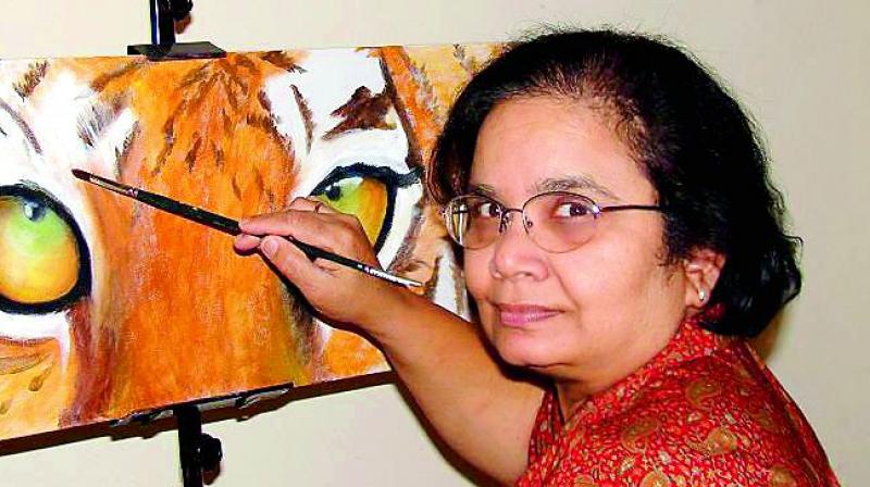 Artist Usha Patibandla working wonders with her paint brush