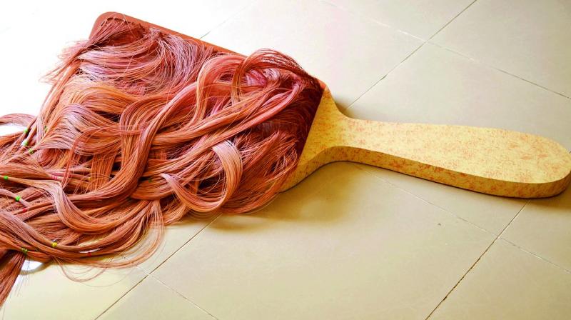 The gigantic hair brush holding thick, pinkish strands of hair symbolises every womans nightmare of the lock of hair caught in the brush